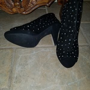 INC Suede Black Bling Peep Toe Booties